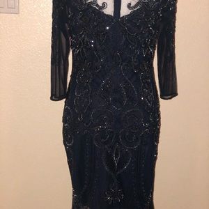 Dark Blue Sequined Cocktail Dress